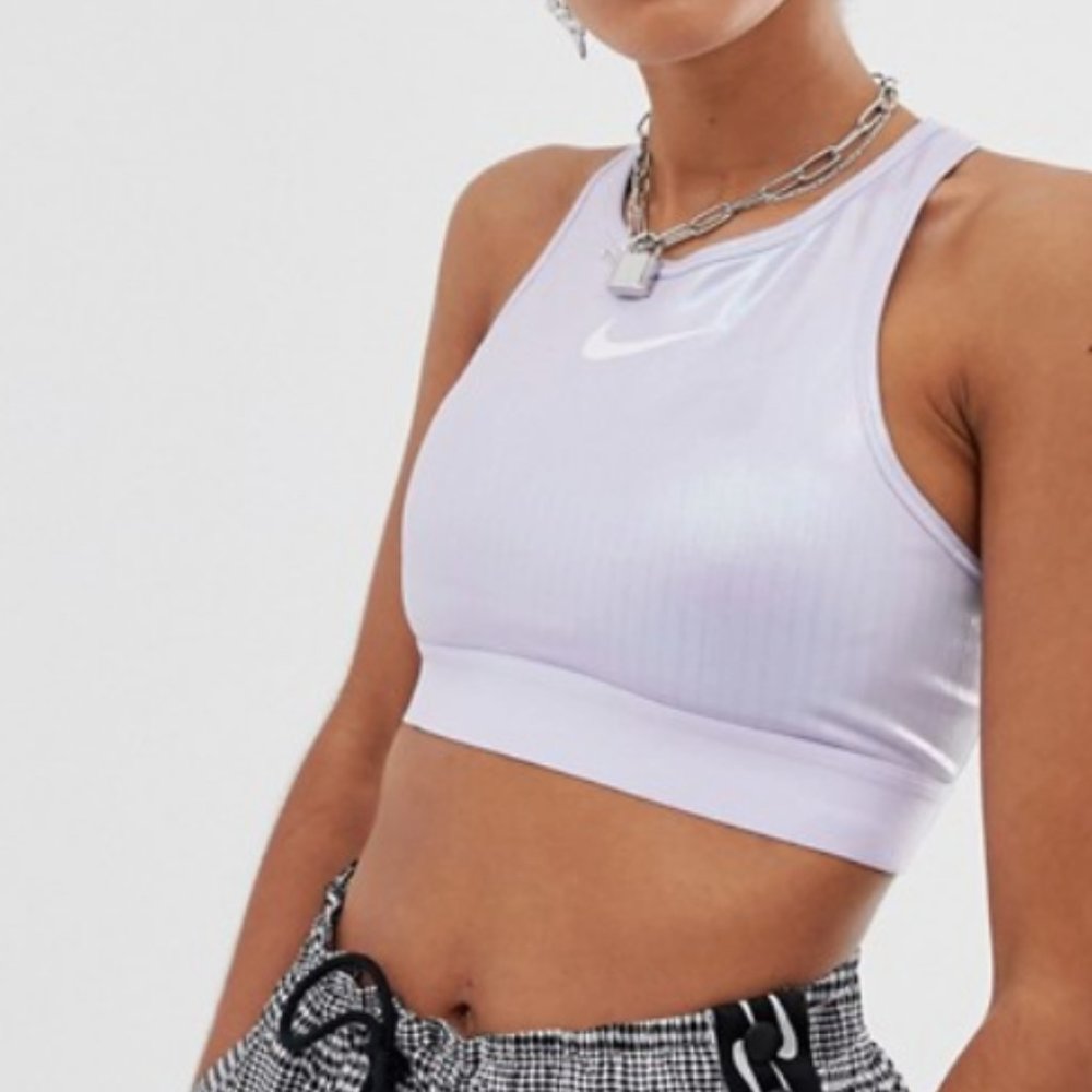 NWOT Nike Iridescent Silver Swoosh Sports Bra